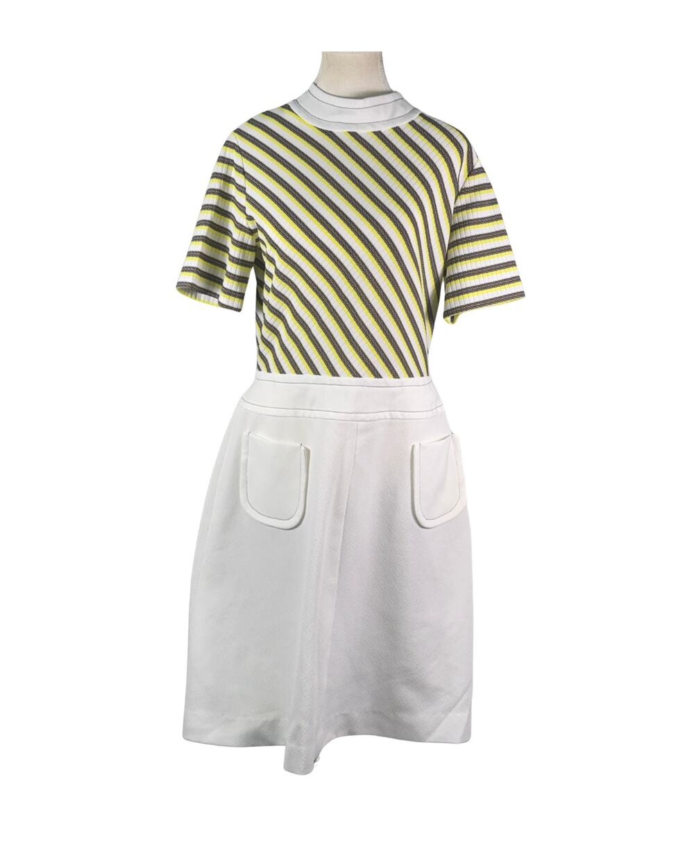 Vintage 70s Richard Harwood GoGo Mod White Black Striped Mini Shift Dress XL